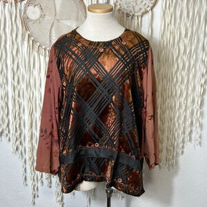 Tienda Ho Rust and Brown Embellished Tie Dye Blouse Free Size